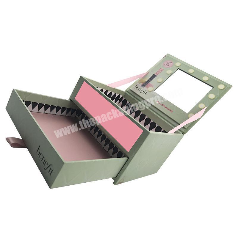 China Lead Supplier Glossy Lamination Foil Cardboard Mirror Gift Double Drawer Box For Present