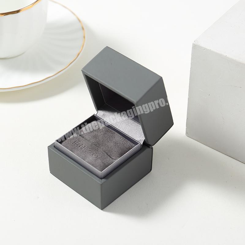 China Luxury customized  small rigid PU leather black jewelry packaging paper box  customized packaging ring box