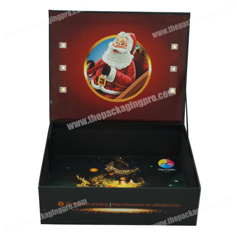 China Manufacturer Craft Christmas Custom Logo Black Hard Paper Magnetic Book Shaped Linen Cosmetic Gift Box