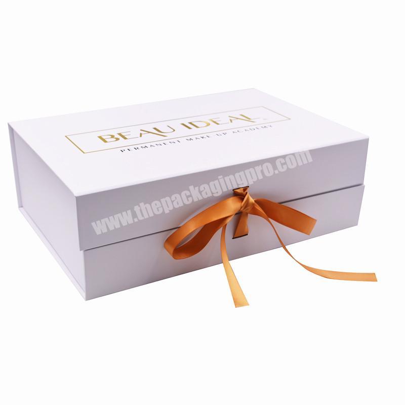 China manufacturer custom printing white foldable cardboard magnetic shoes box packaging handbag gift box with ribbon