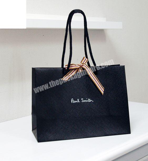 China Manufacturer Customized Simply White Logo Red Inside And Black Shopping Bags With Red Handle