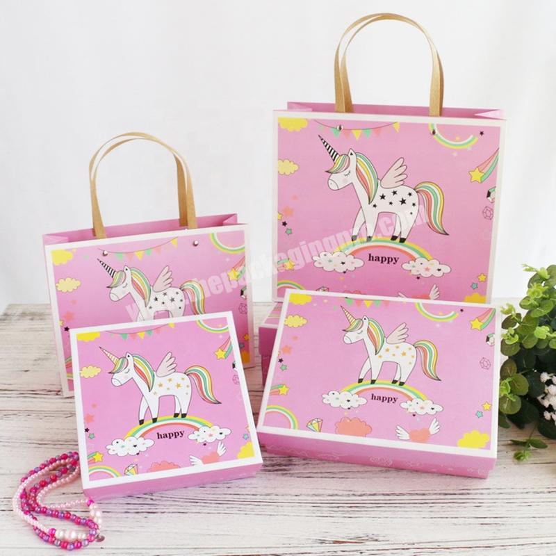 China Manufacturer Fancy Cartoon Unicorn Design Customized Paper Gift Carrier Bag For Children
