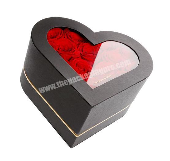China Manufacturer Supplier Custom Black Heart Shape Cardboard Flowers Packaging Paper Boxes With PVC Window