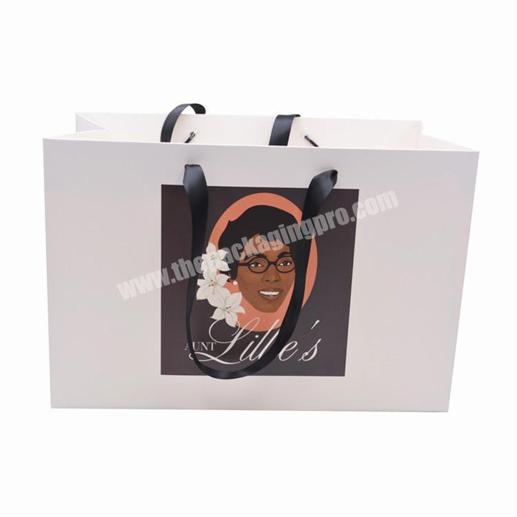 China manufacturer white gift carrier hair extension packaging fancy shopping ribbon handle  paper bag with your own logo