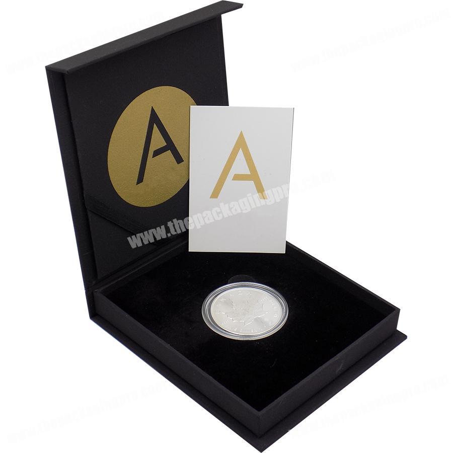 China product custom packing small luxury black paper square packaging storage display gold coin box