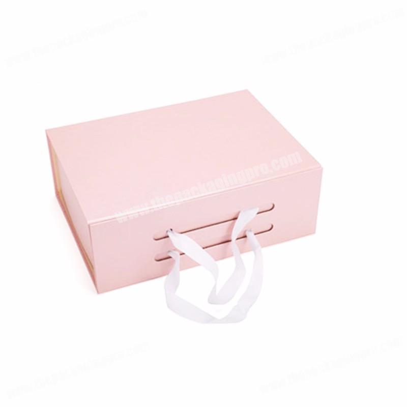 China product pure custom pink color white ribbon foldable packaging gift box