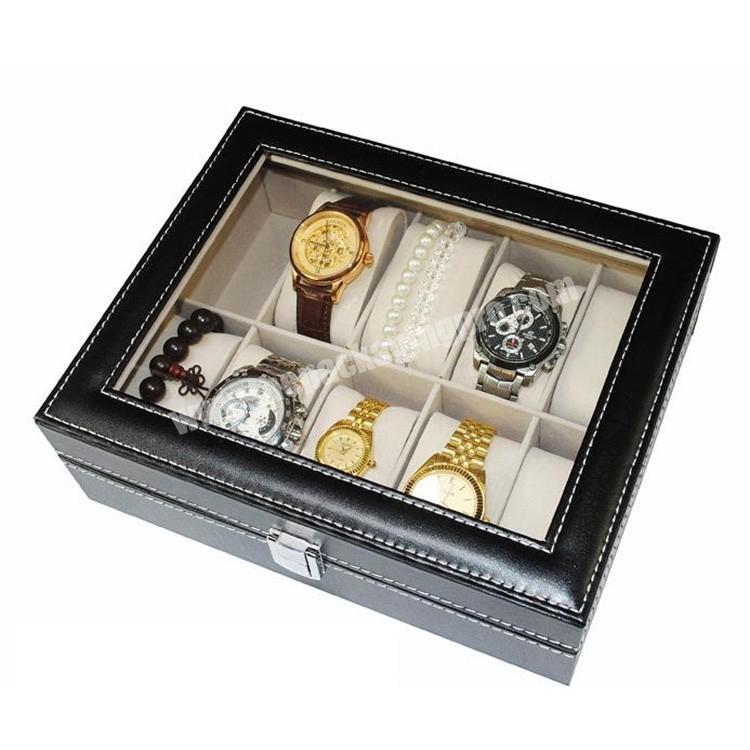 China Shenzhen 10 Slot PU Leather Watch Packaging Box Watch Display Box With Handleand Window