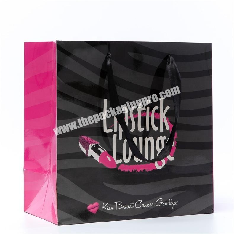 China Supplier Black Shopping Paper Tote Bag With Handle Cheap Price Clothing Paper Bags Purple Paper Gift Bags With Logo Print