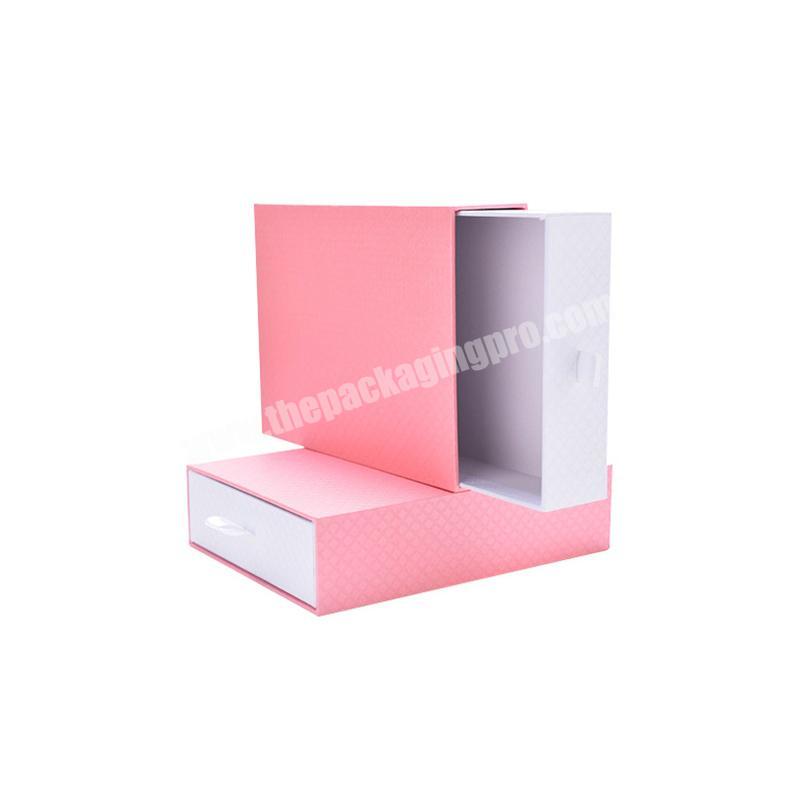 China Supplier Custom Design Printing Luxury Rigid gift paper box packaging drawer gift box pink box
