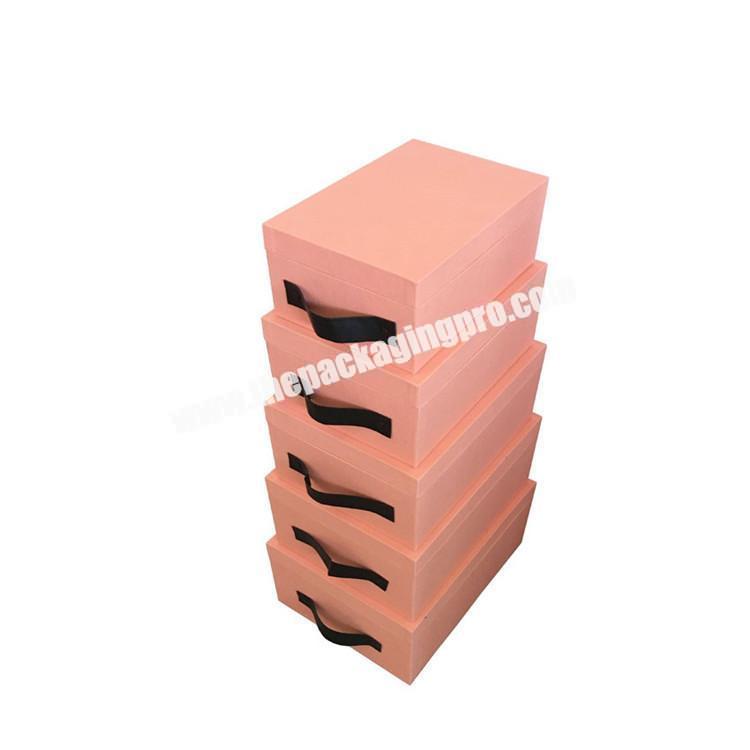 China suppliers high quality home goods stackable 5 sizes pink shoe storage boxes bins with handle