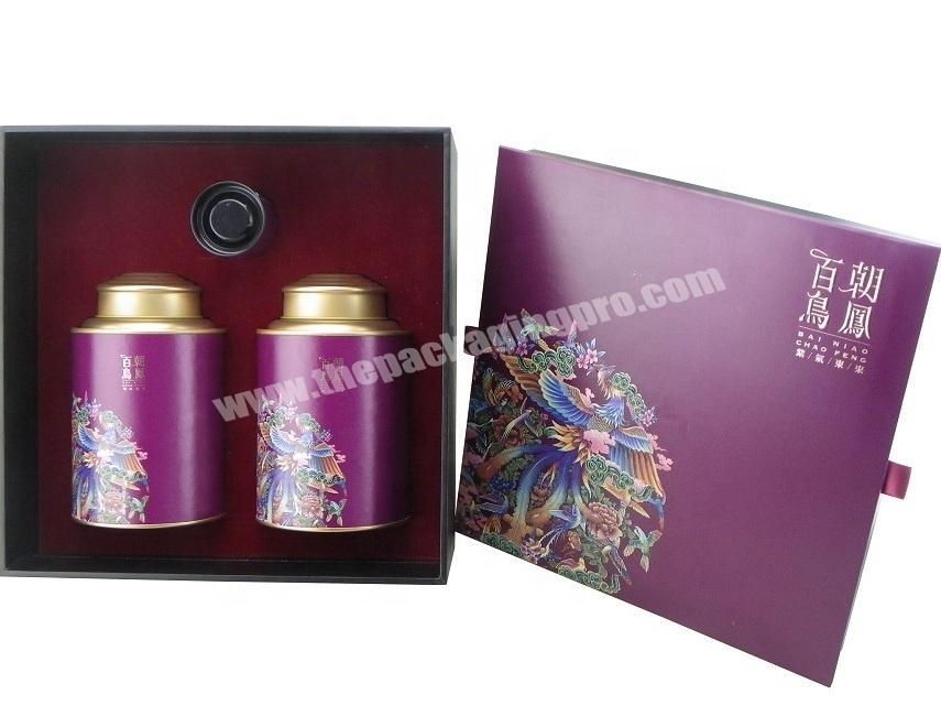 Chinese Tea Gift Box With Two Round Paper Cans Tube Packaging
