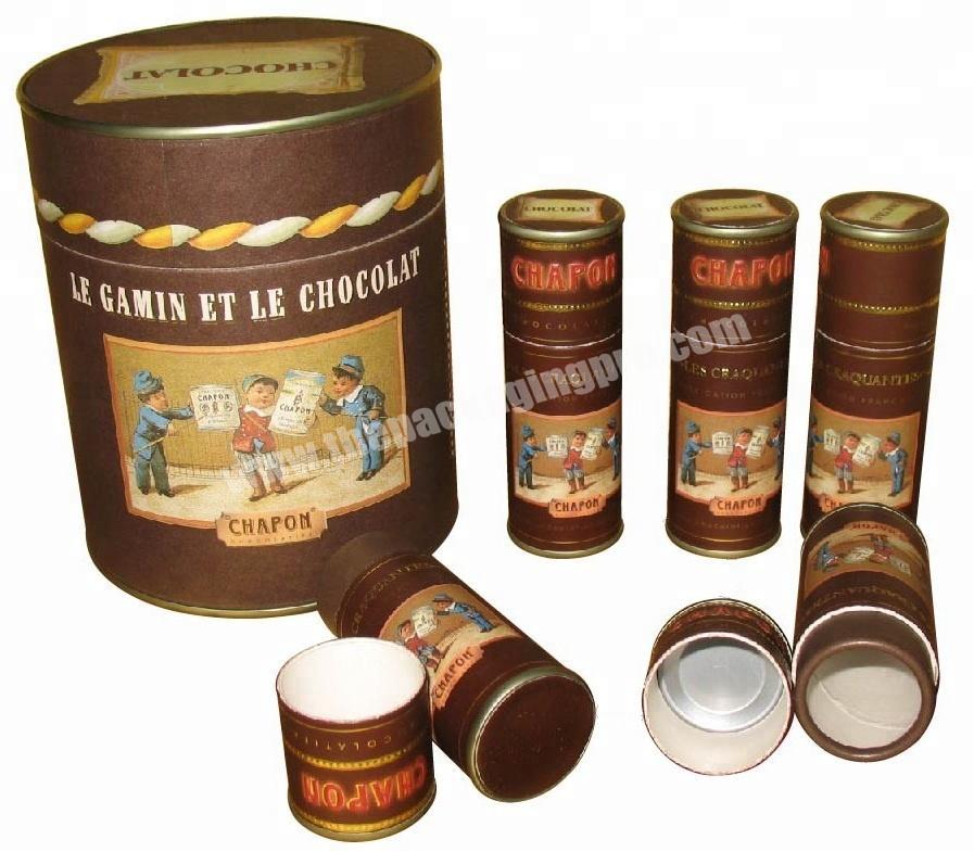 Chocolate Packaging Tube Round Tin Gift Box with Rolled Edge Lid