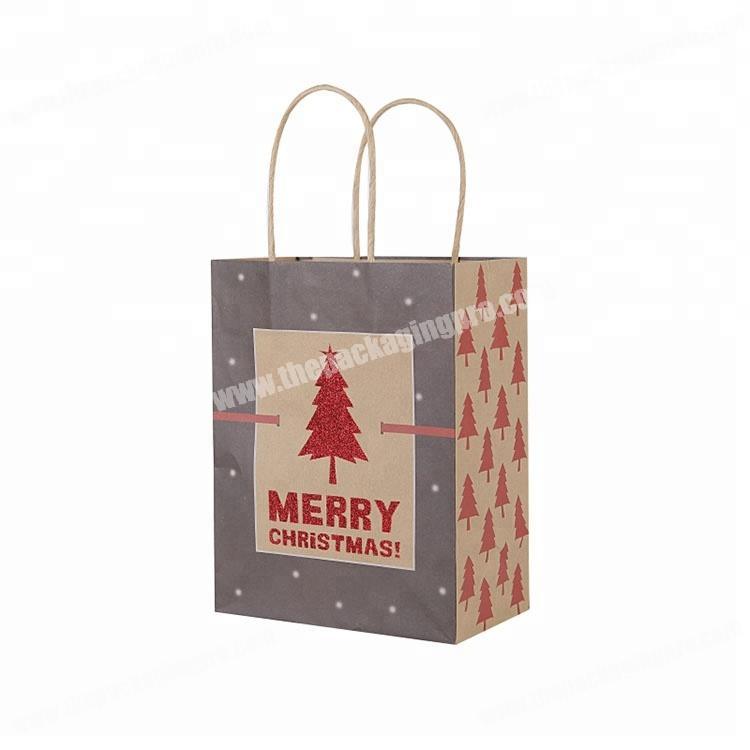 Christmas Decorative Brown Kraft Paper Bag With Paper Twist Handle