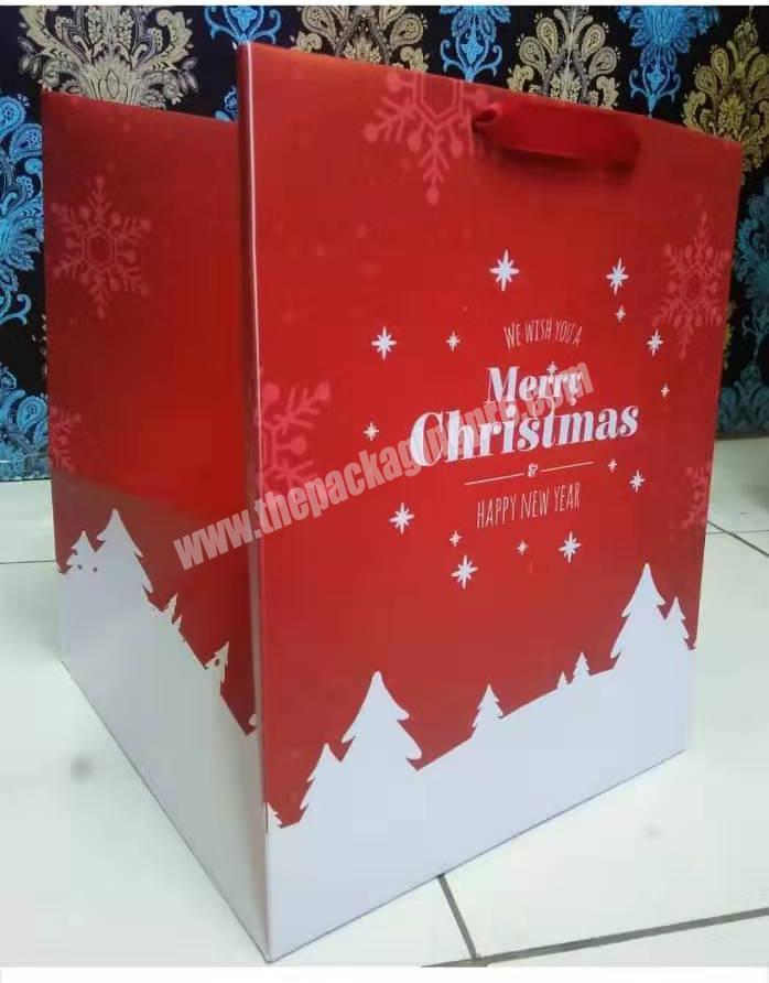Christmas gift shopping bag & new year gift kraft paper bag with ribbon handles