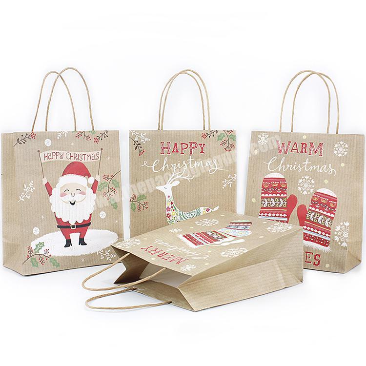 Christmas Logo Christmas Gift Bag Paper  Cute Gift Shopping Craft Paper Bag with Handle