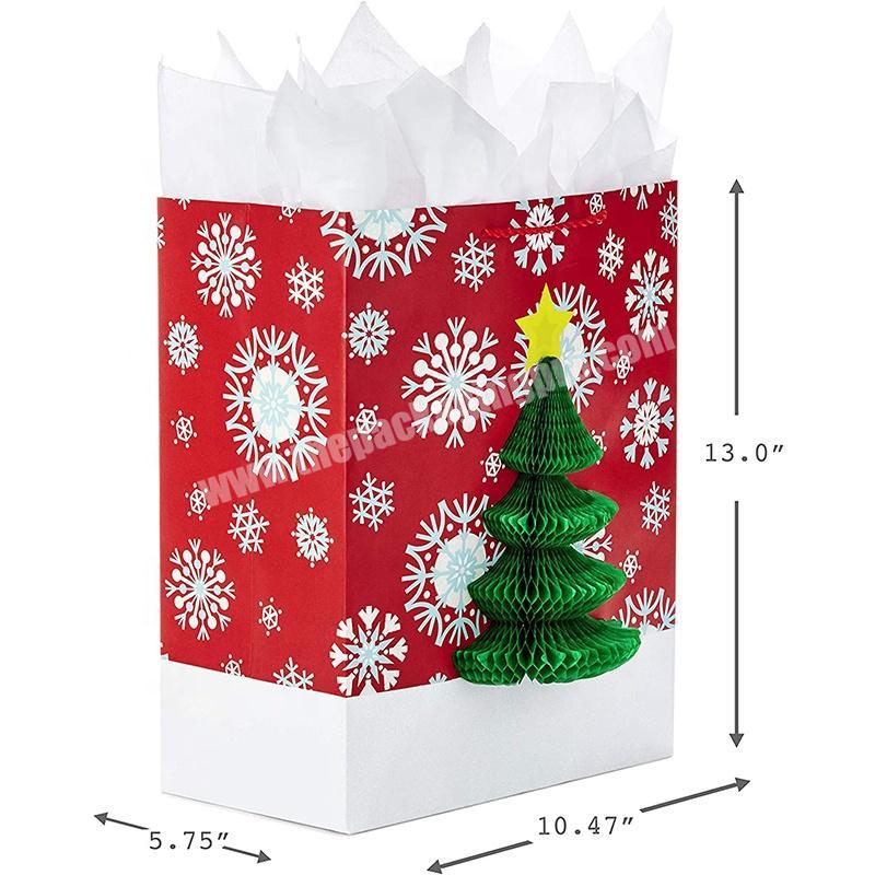 Christmas paper shopping bag recyclable kraft paper bag white color with your own logo printed