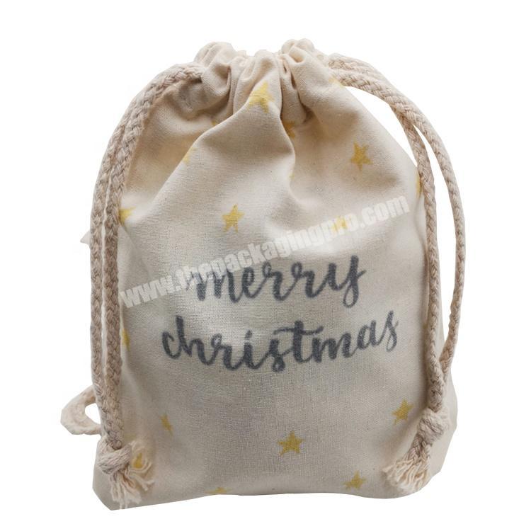 Christmas small cotton drawstring canvas bag with logo