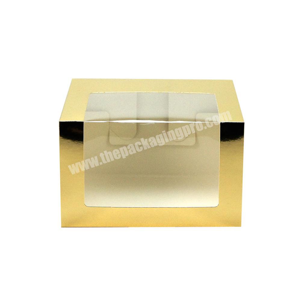 Clear Custom Logo Gold Paper Food Grade Cupcake Dessert Cake Boxes With Window
