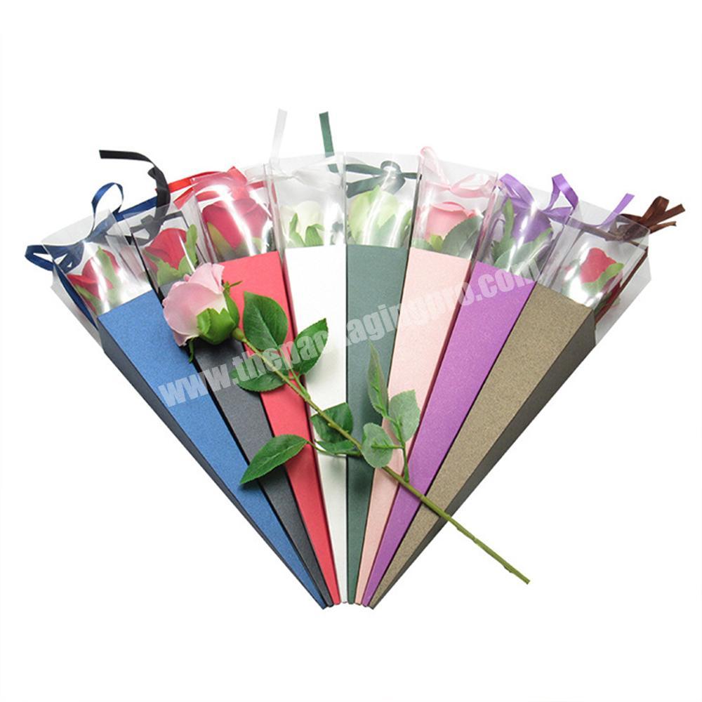 Clear Plastic Acrylic Luxury Paper Single Rose Single Preserved Flower Boxes For Flower Roses Packaging With Pvc Window