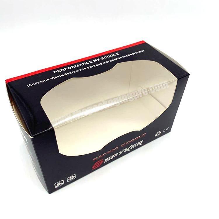 Clear pvc front window cardboard paper box Black winter goggles glasses box with custom logo