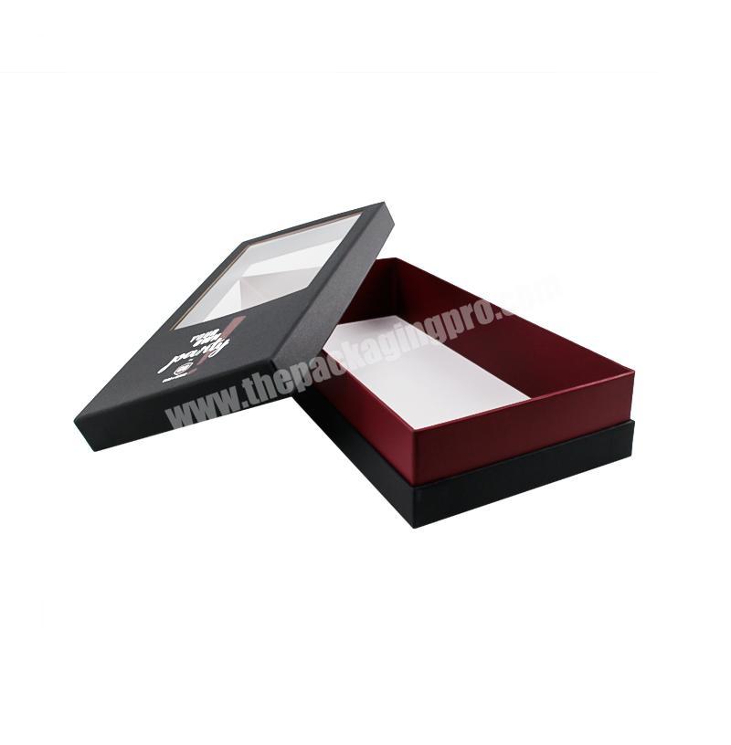 Clear window OEM lid and base box custom gift packaging black paper box
