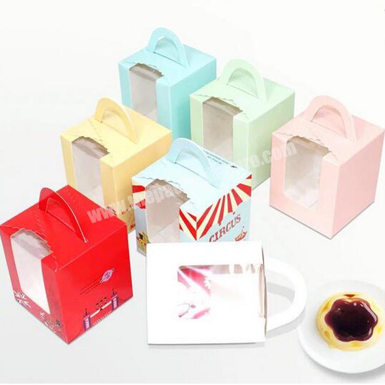Clear Window Single Cupcake Boxes 11colors Muffin Pastry Cake box with Handle food-grade white paper free shipping