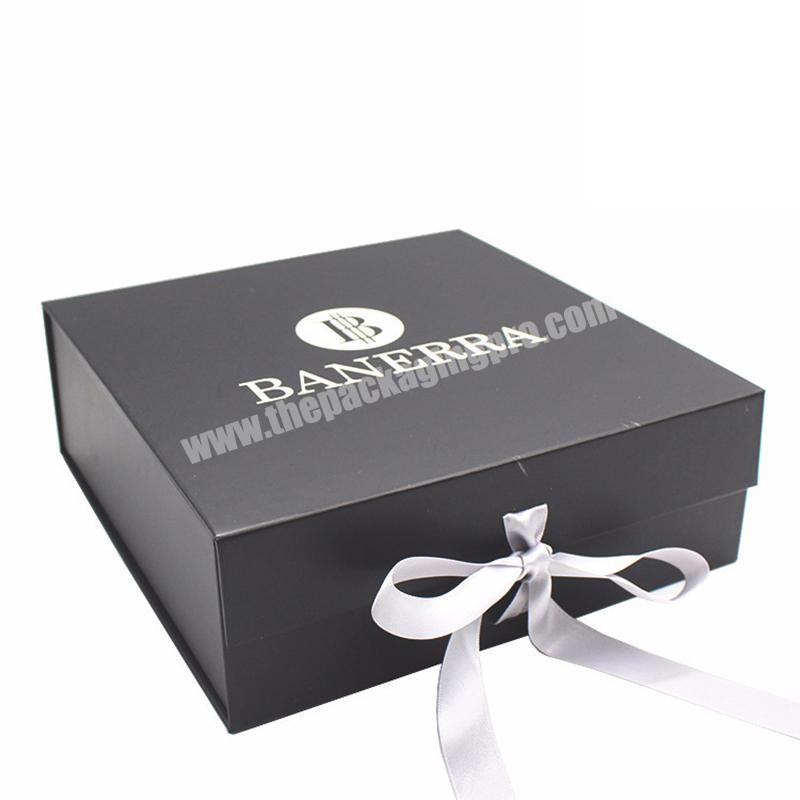 clothes carton folding black magnetic gift box with bow custom logo