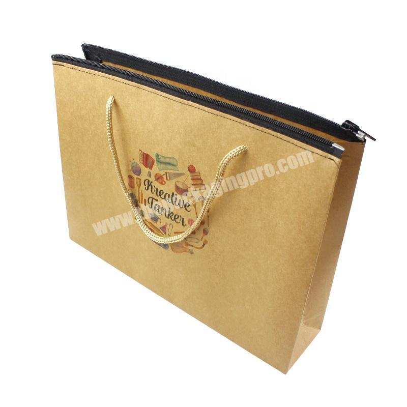 CMYK Pattern Brown Kraft Zipper Seal Paper Bag With Handle  For Food Gifts