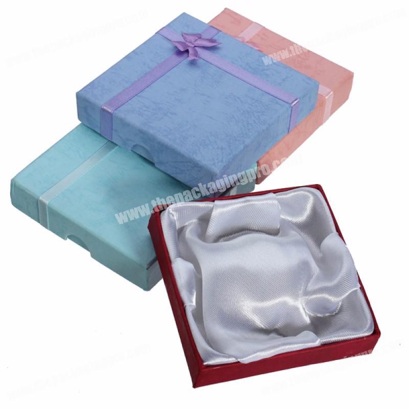 Colorful art paper printing bowknot ribbon silk wedding gift neck lace jewelry packaging lid box
