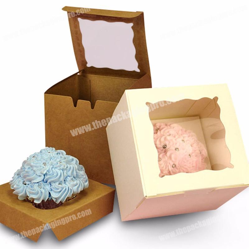 Colorful custom kraft paper transparent window paper tray small cake holder packaging food grade card paper box
