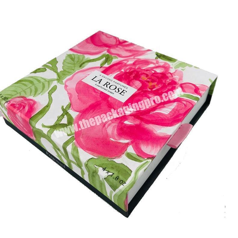 colorful printed 4PCS packed sliding drawer paper soap box with paper compartment