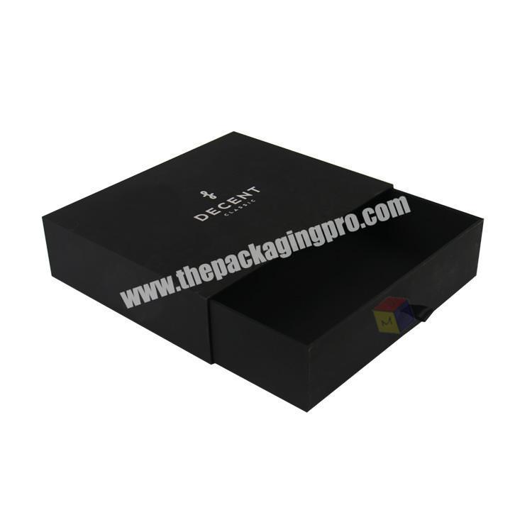 competitive price bestyle luxury black paper apparel packaging box slide