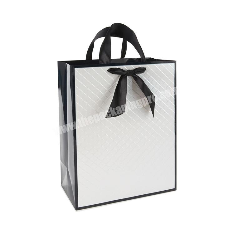 Competitive Price Elegant Customized Brand Logo Luxury Boutique Shopping White Gift Bags With Bowknot