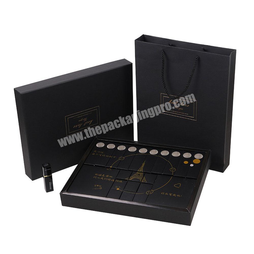 Cosmetic black cardboard packaging boxes custom logo