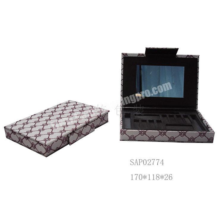 Cosmetic black stripe PU leather empty woman cosmetic Packaging case with mirror
