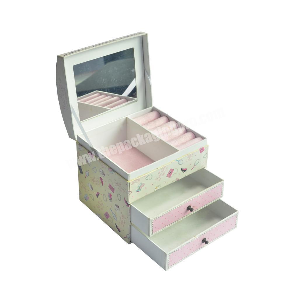 Cosmetic Case Jewelry Boc With Drawer And Mirror For Children's Gift Paperboard Boxes