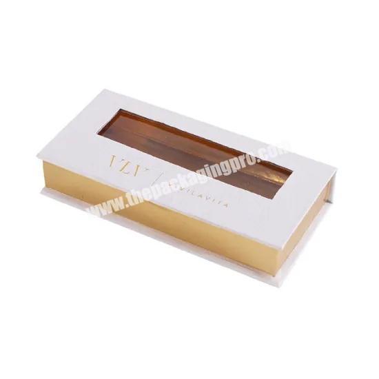Cosmetic Eye lash Box Magnetic Small Gift Box White With Gold Logo