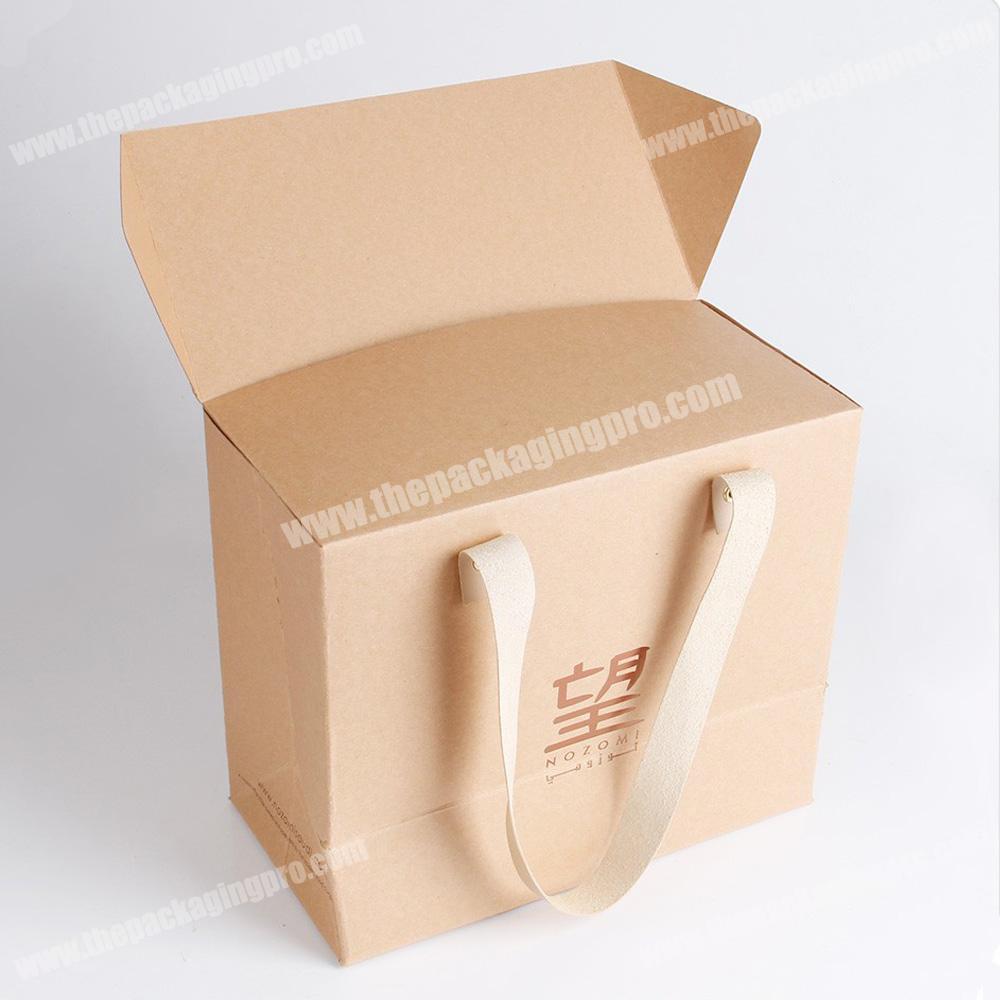 Creative leather handle custom printed brown kraft paper bags packaging