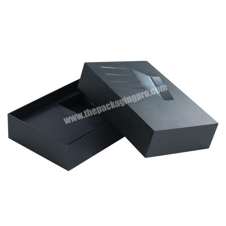Custom 1200gsm paper board packaging black rigid hardcover black cardboard storage boxes for wifi router