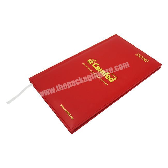 Custom 2017Agenda Diary, Cheap A4 Pu Leather Notebook With Gold Foil Stamping Logo And Ribbon