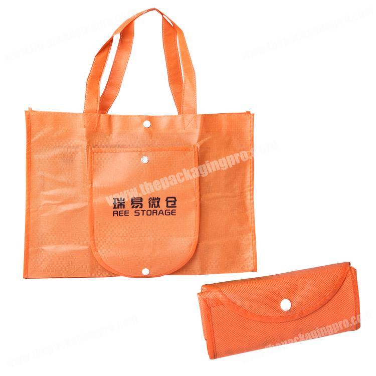 Custom 90gsm orange non woven folding grocery shopping carry bag with logo