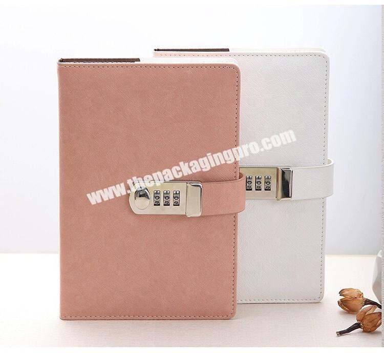 Custom A5 Hardcover Traveler Journal Academic Diary Pen Holder PU Leather Business Office Executive Notebook With Code Lock