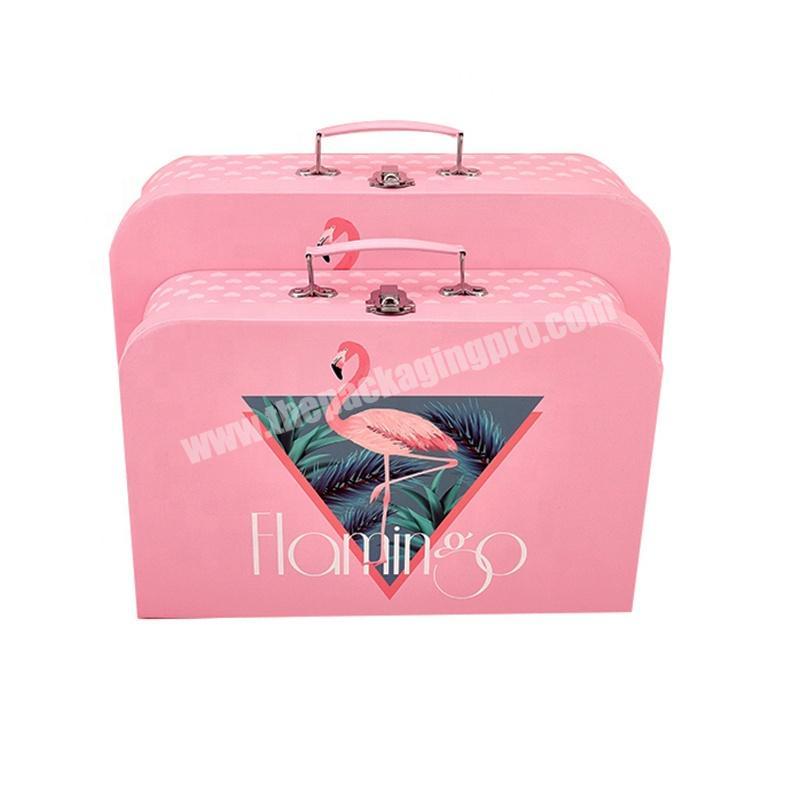 Custom Baby Clothes Dress Packaging Paper Cardboard Suitcase Box With Metal Handle