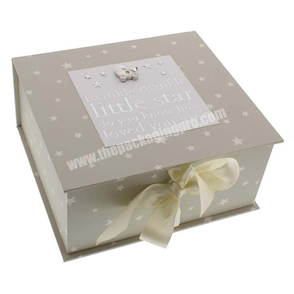 Custom baby gift set box with ribbon