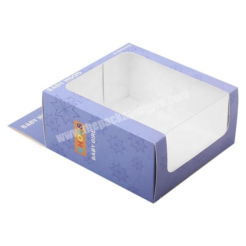Custom baby shoes hood towel toy packing transparent pvc window paper boxes