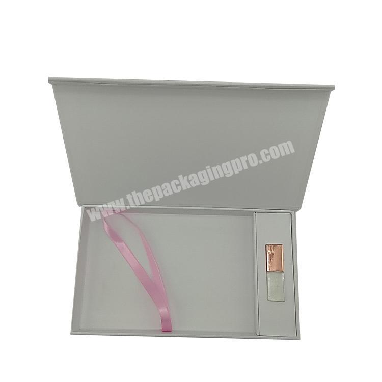 Custom best selling cardboard luxury matte white book shape magnetic USB graphic photo album packaging gift paper box