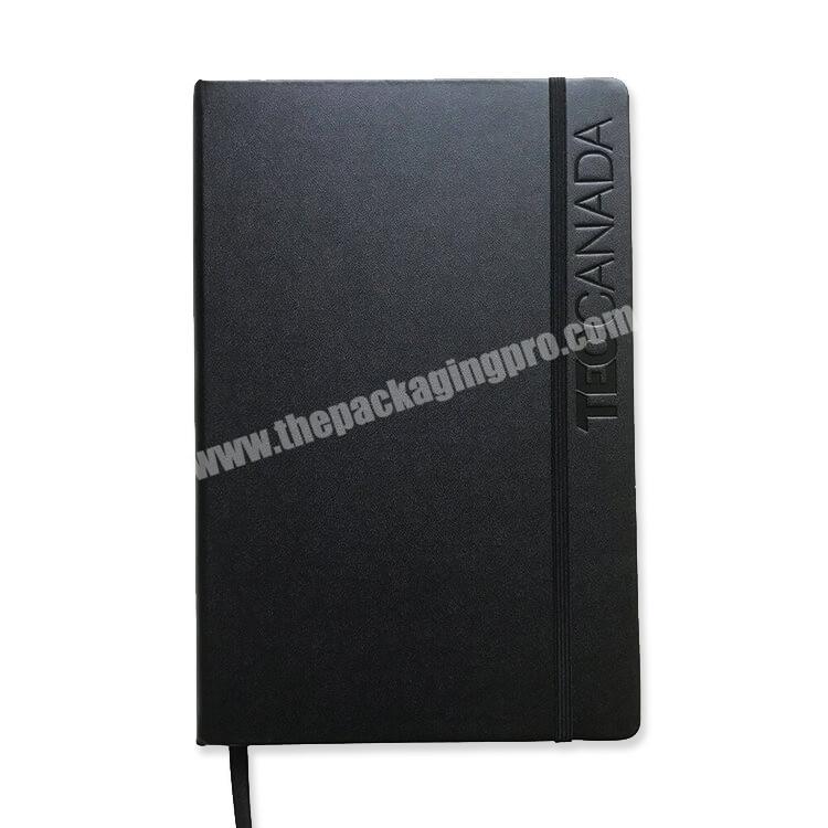 Custom black a5 a4 embossed logo pu leather cover hardbound notebook planner journals diary printing