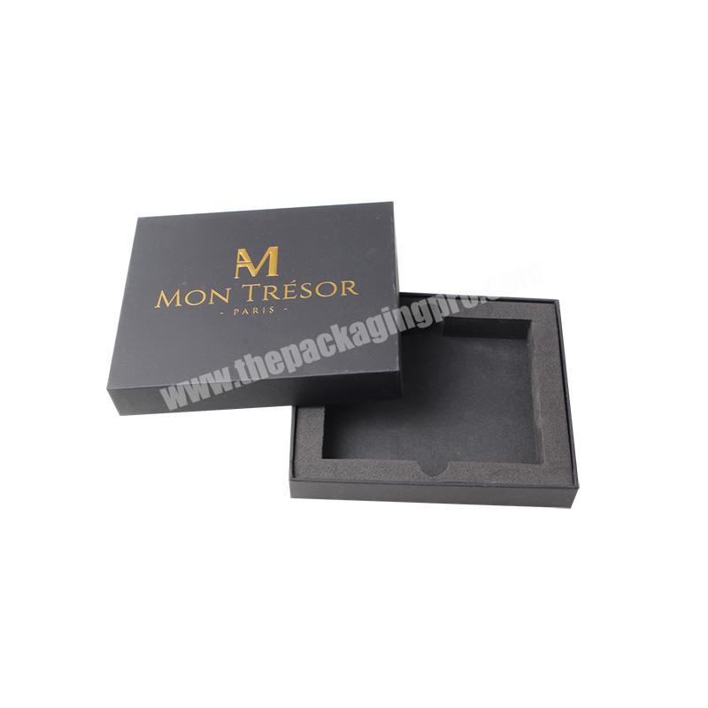 Custom black card paper cardboard hot stamping logo bottom packaging box with lid