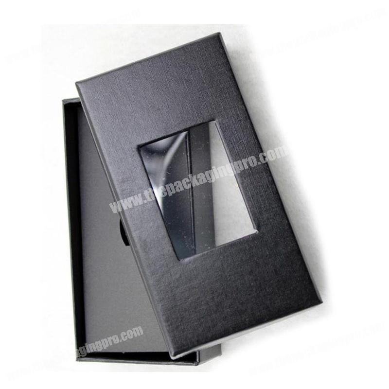 Custom black cardboard paper packaging with clear window bow tie gift boxes