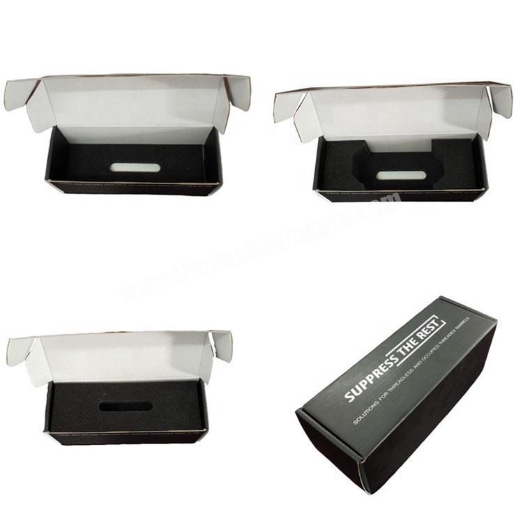 Custom black corrugated mailer box with foam insert